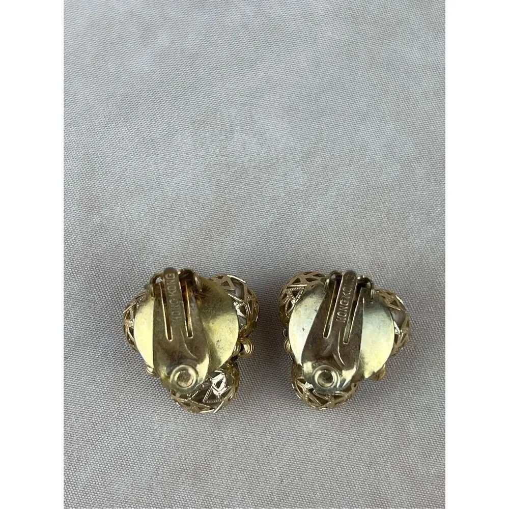 Vintage 1970s Clip On Earrings Gold Tone Made in Hong Kong